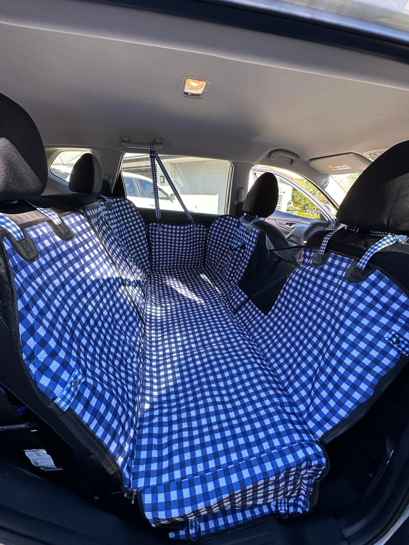 Luxury Car Seat Cover | 3 Way Fit Cover, Anti Slip | Navy Gingham-Car Restraint-Dizzy Dog Collars