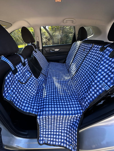 Luxury Car Seat Cover | 3 Way Fit Cover, Anti Slip | Navy Gingham-Car Restraint-Dizzy Dog Collars
