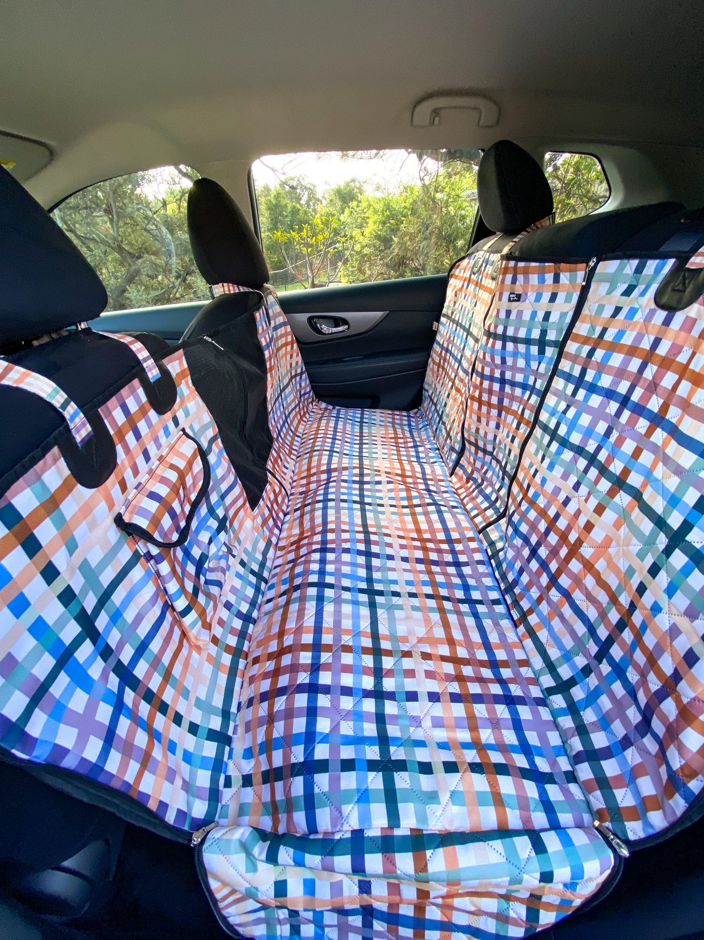 Luxury Car Seat Cover | 3 Way Fit Cover, Anti Slip | Vintage Gingham-Car Seat Cover-Dizzy Dog Collars
