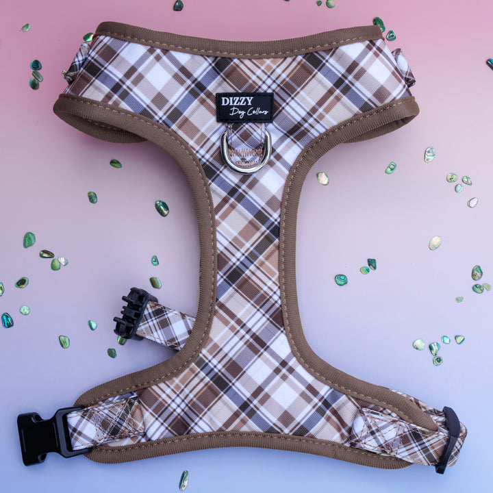 chocolate plaid gingham dog harness