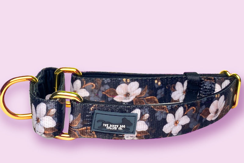 Martingale Dog Collar - Midnight Cherry Blossoms-Dog Collar-Dizzy Dog Collars