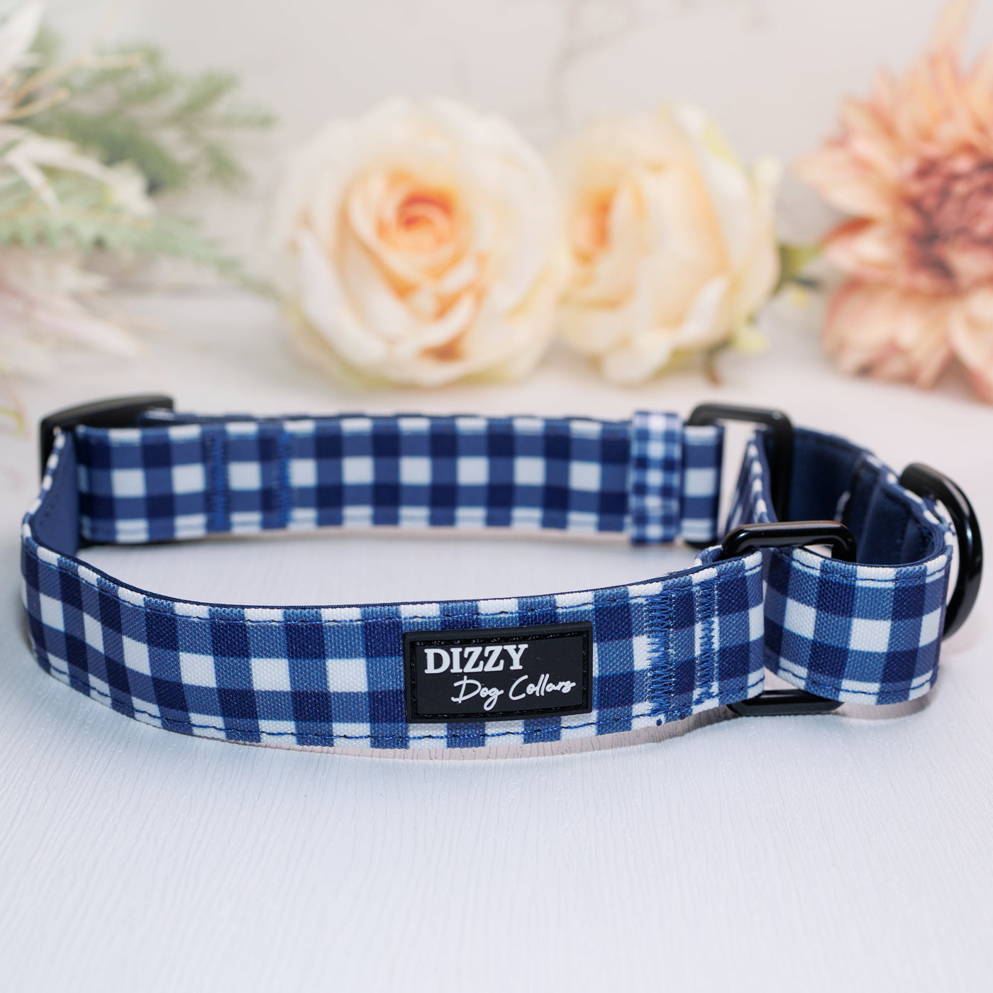 Martingale Dog Collar | Navy Gingham-Dog Collar-Dizzy Dog Collars