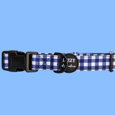 Navy Gingham Dog Collar | Canvas & Neoprene Dog Collar-Dog Collar-Dizzy Dog Collars