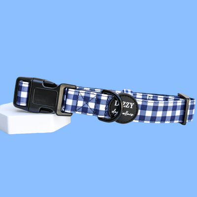 Navy Gingham Dog Collar | Canvas & Neoprene Dog Collar-Dog Collar-Dizzy Dog Collars