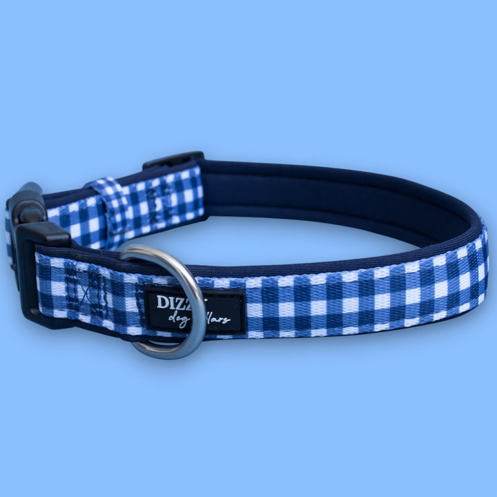 Navy Gingham Dog Collar | Neoprene Dog Collar | Stainless Steel
