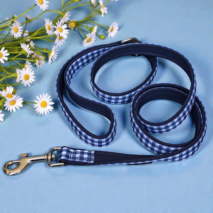 Navy Gingham Dog Leash | Fully Padded Leash