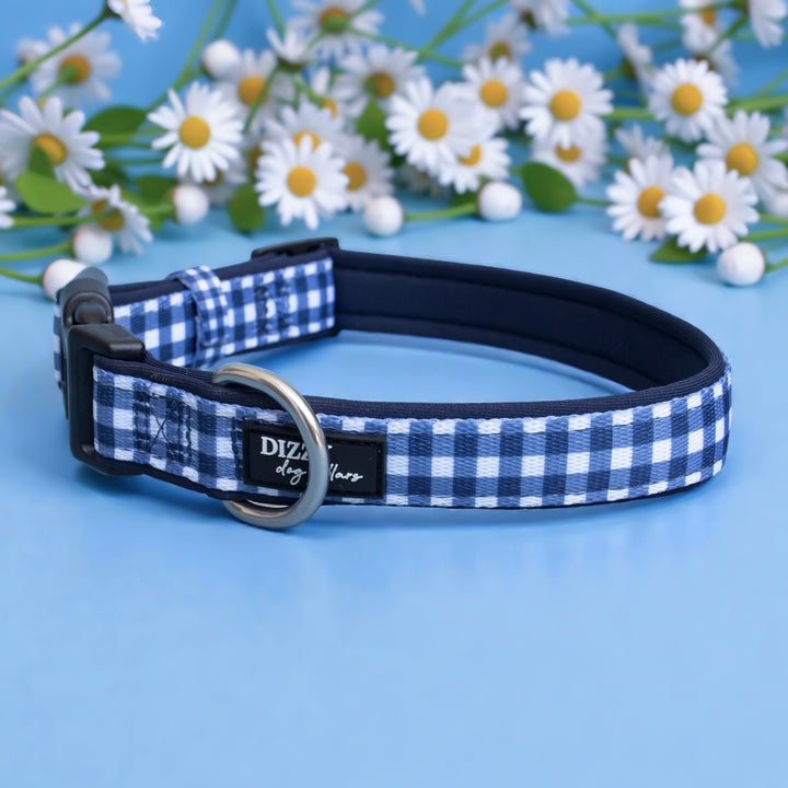 Navy Gingham Dog Collar | Neoprene Dog Collar | Stainless Steel