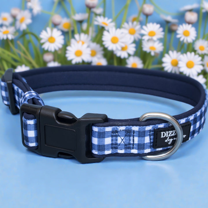 Navy Gingham Dog Collar | Neoprene Dog Collar | Stainless Steel