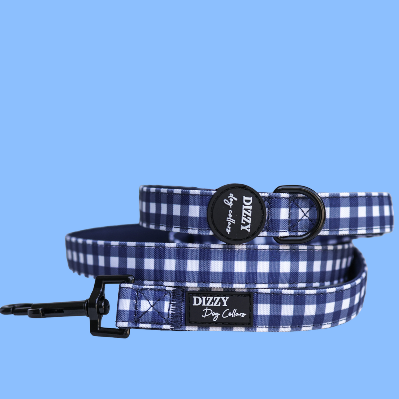 Navy Gingham Dog Leash | Canvas & Neoprene | High Quality Fully Padded Leash-Leash-Dizzy Dog Collars