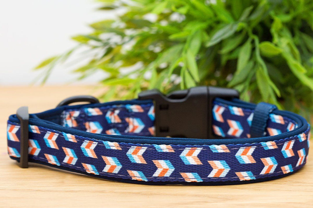 Navy Herringbone Dog Collar (Neoprene)-Dog Collar-Dizzy Dog Collars-XS 1.5cm Wide-Dizzy Dog Collars