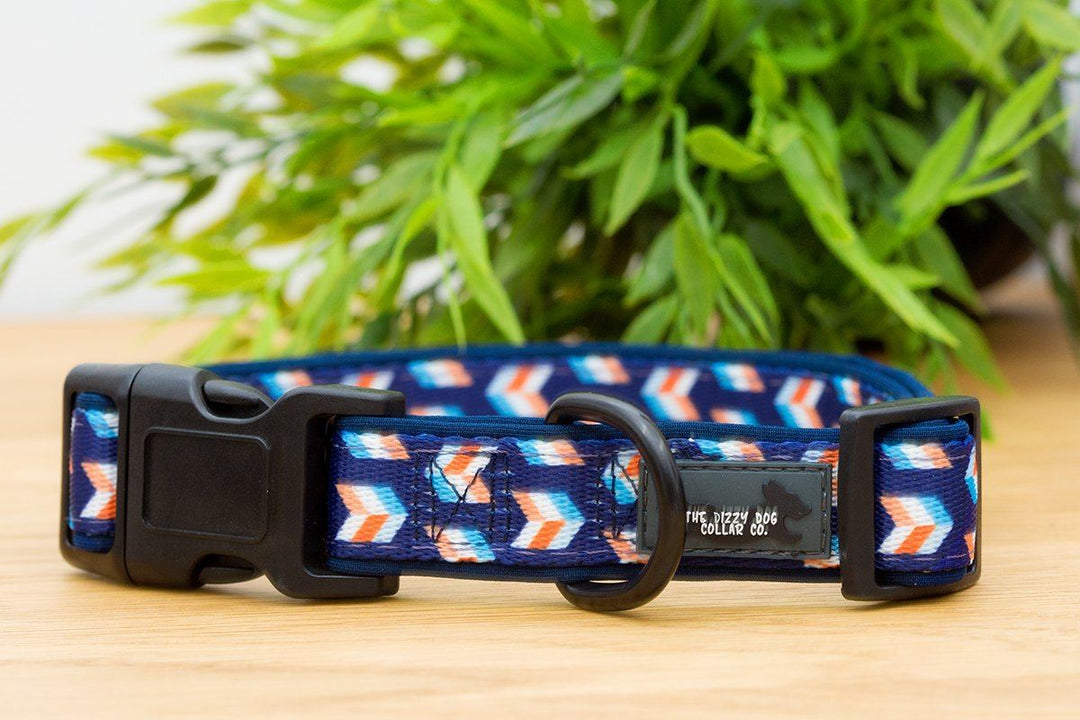 Navy Herringbone Dog Collar (Neoprene)-Dog Collar-Dizzy Dog Collars-XS 1.5cm Wide-Dizzy Dog Collars