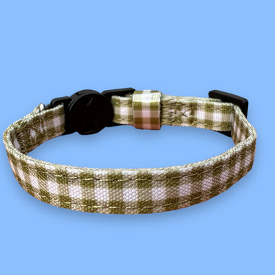 Olive Gingham Cat Collar | Kitten Collar-puppy/cat-Dizzy Dog Collars
