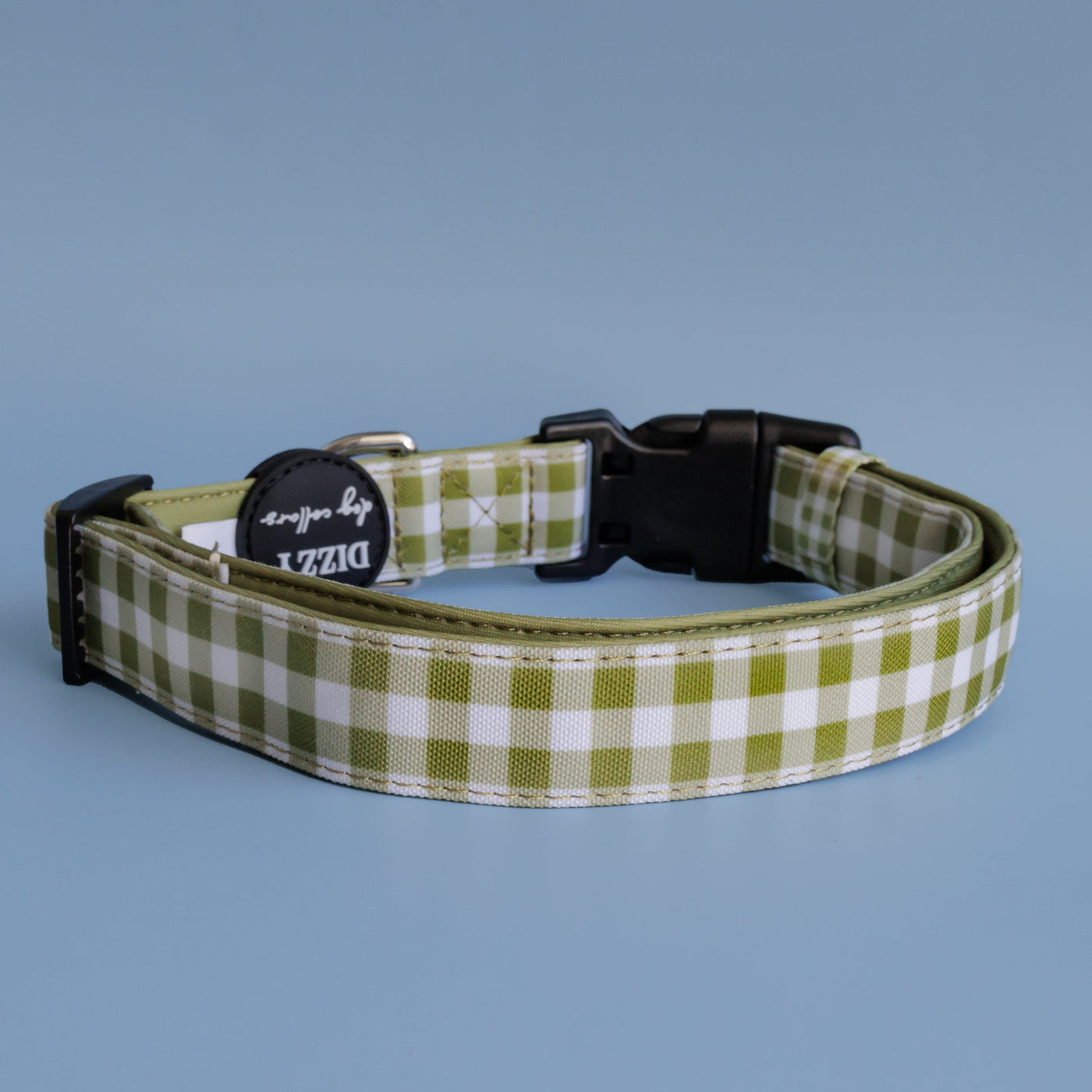 Olive Gingham Dog Collar | Canvas & Neoprene Dog Collar-Dog Collar-Dizzy Dog Collars