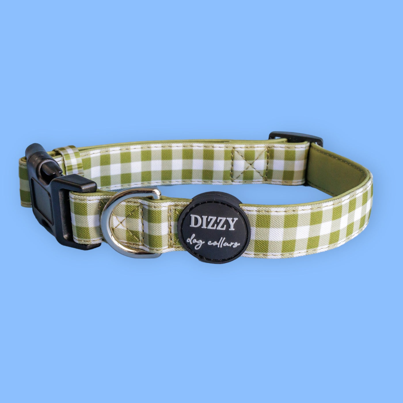 Olive Gingham Dog Collar | Canvas & Neoprene Dog Collar-Dog Collar-Dizzy Dog Collars
