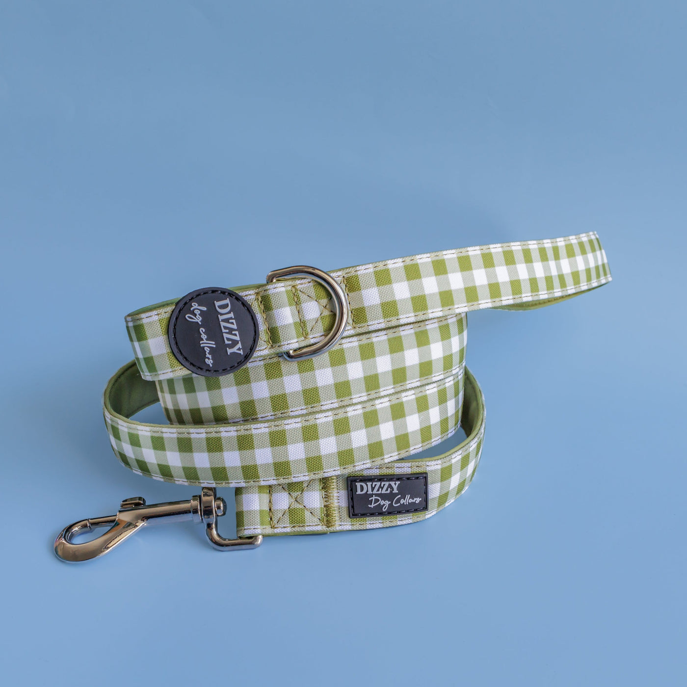 Olive Gingham Dog Leash | Canvas & Neoprene | Premium Quality Fully Padded Leash-Leash-Dizzy Dog Collars