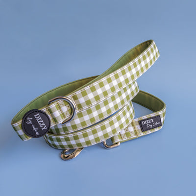 Olive Gingham Dog Leash | Canvas & Neoprene | High Quality Fully Padded Leash-Leash-Dizzy Dog Collars