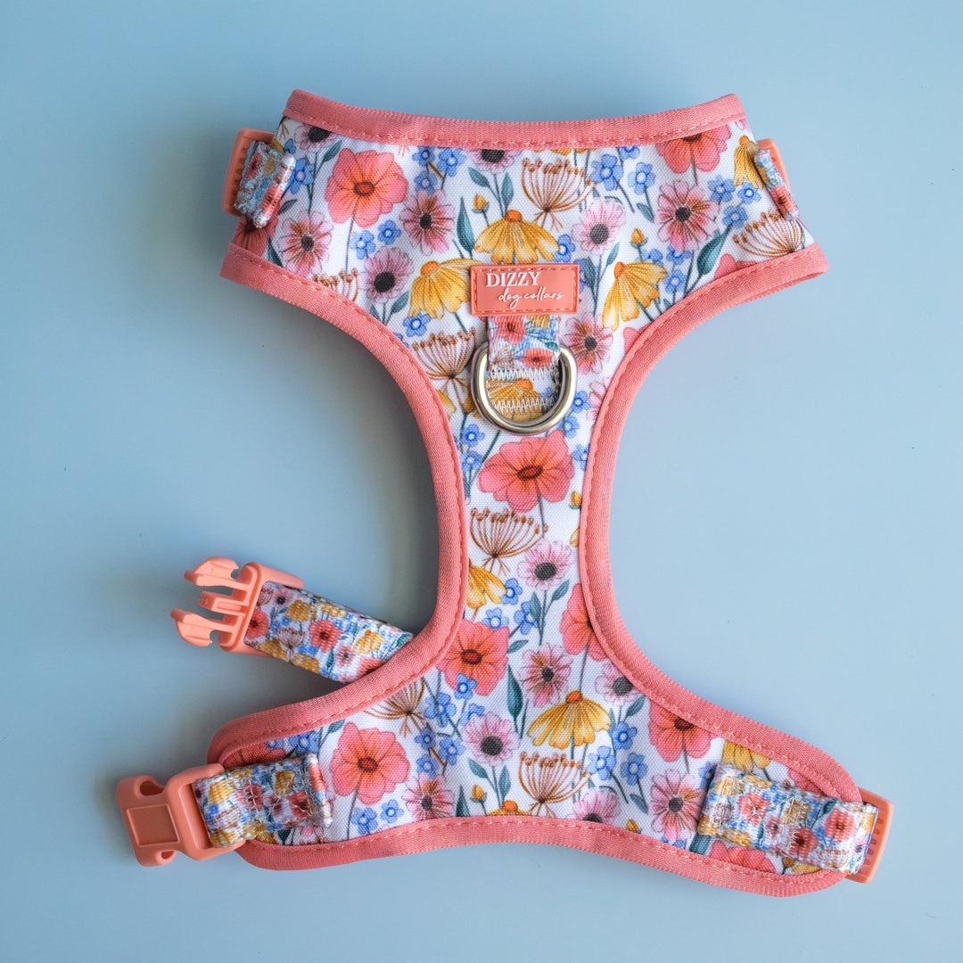 DOG HARNESS | Peachy Posies | Neck Adjustable Dog Harness
