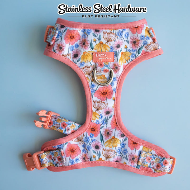 DOG HARNESS | Peachy Posies | Neck Adjustable Dog Harness