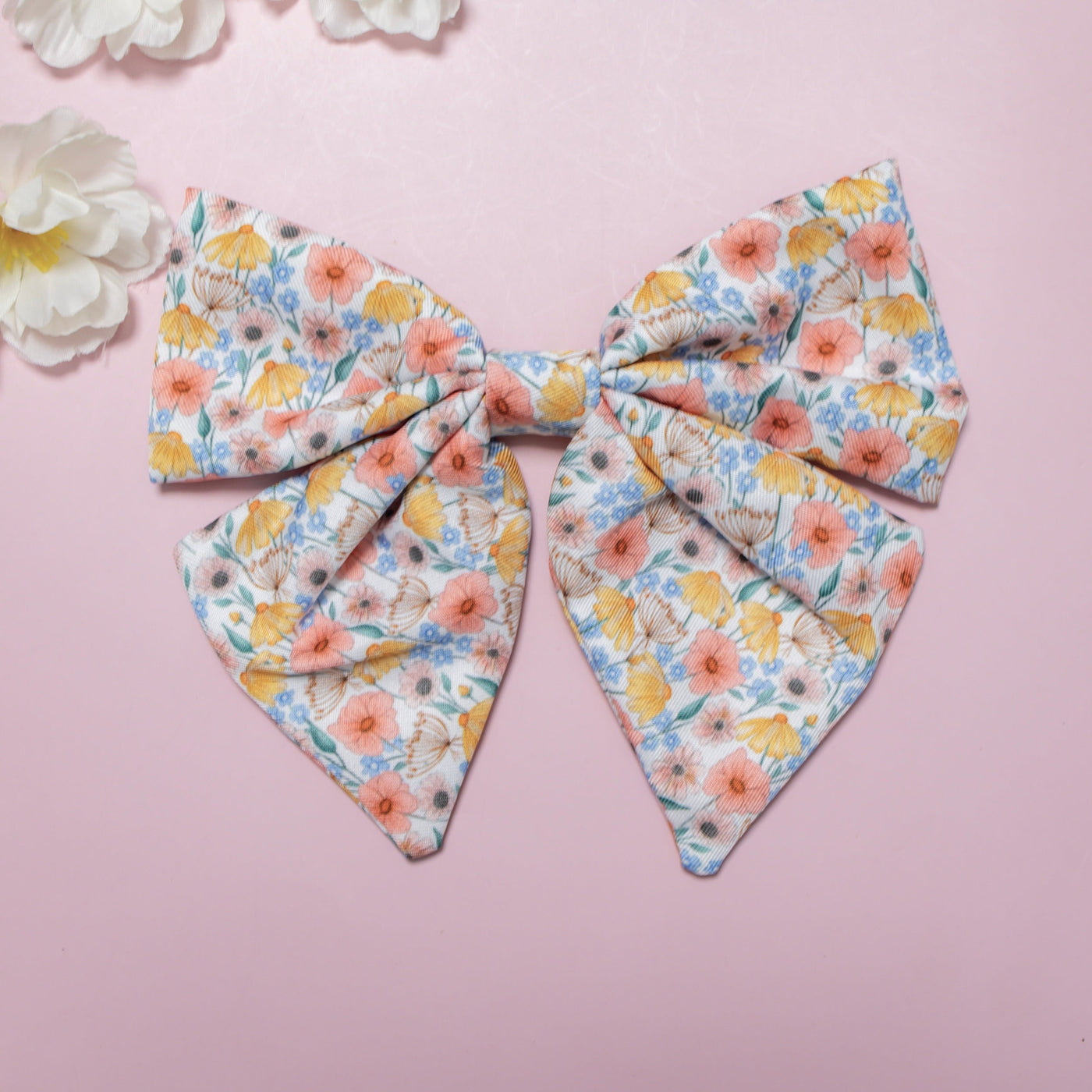 Peachy Posies Sailor Bow Tie | Peach Floral Bow-Dizzy Dog Collars