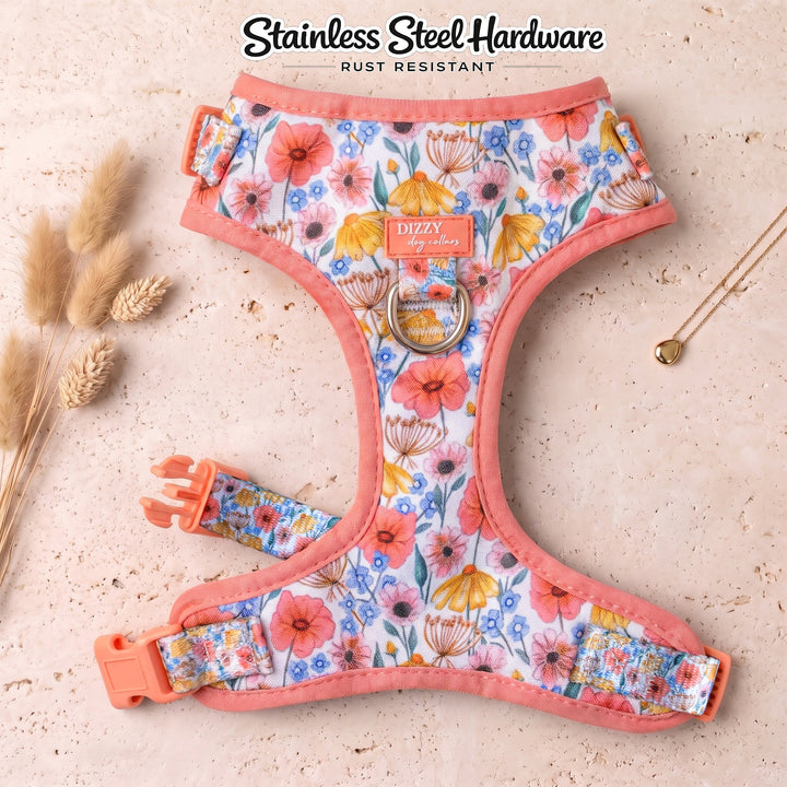 DOG HARNESS | Peachy Posies | Neck Adjustable Dog Harness