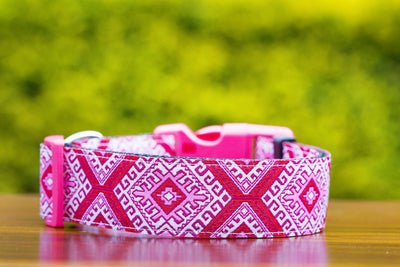 Pink Mexican Dog Collar 1.5" Wide-Dog Collar-Dizzy Dog Collars-Medium-Dizzy Dog Collars