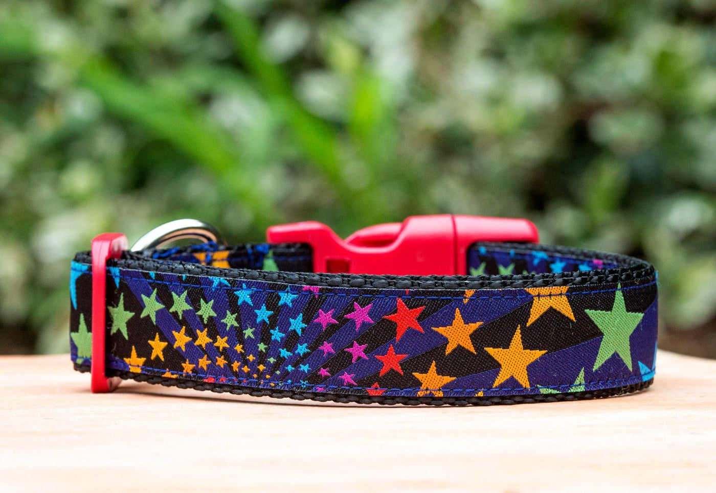 Rainbow Stars Dog Collar XS-XL-Dog Collar-Dizzy Dog Collars-Extra Small 5/8" (1.5cm) Wide-Black-Dizzy Dog Collars