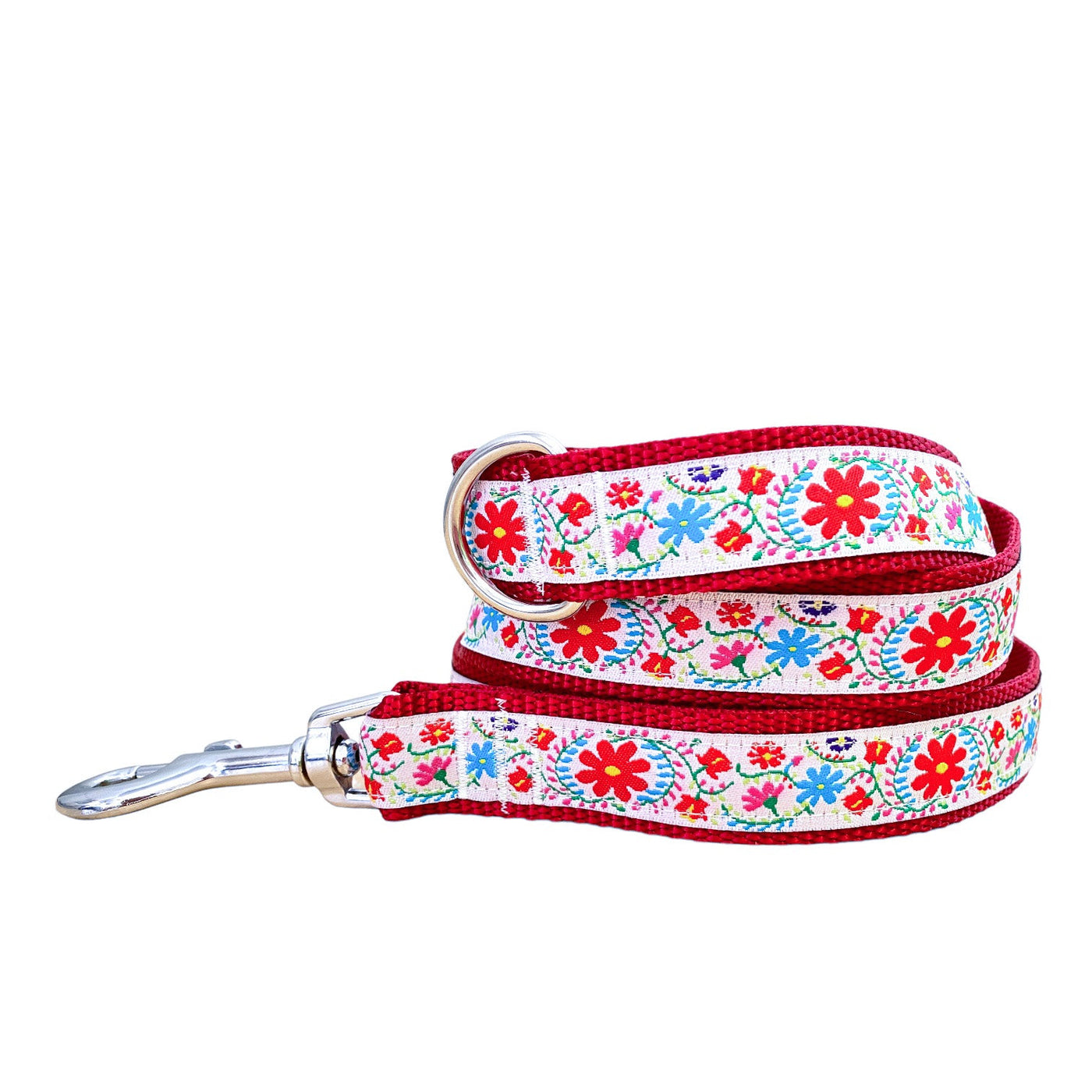 Red Boho Dog Lead (Nylon) (Handmade to order)-Leash-Dizzy Dog Collars