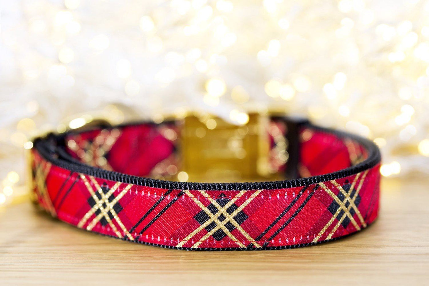 Red & Gold Plaid Christmas Dog Collar / XS-XL-Dog Collar-Dizzy Dog Collars-XS 5/8” (1.5cm) Wide Black Buckle-Dizzy Dog Collars