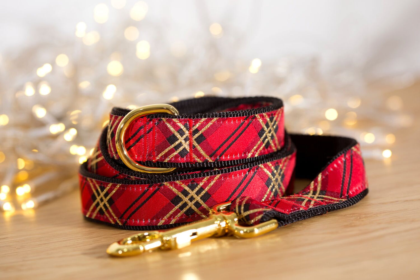 Red & Gold Plaid Dog Leash | Handmade to order |-Dizzy Dog Collars