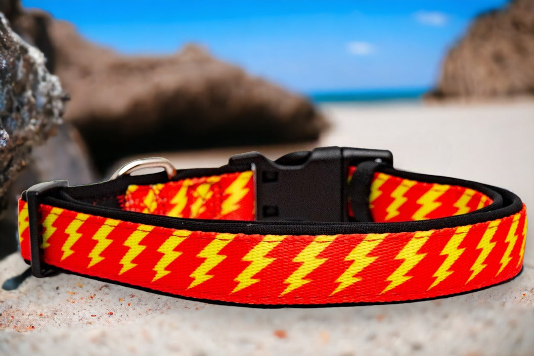Red & Yellow Bolt Dog Collar (Premade)-Dog Collar-Dizzy Dog Collars