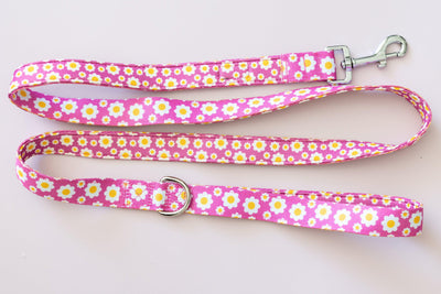 Retro Pink Daisy, Daisies Dog Leash - fully padded lead - Australian Made-Dizzy Dog Collars