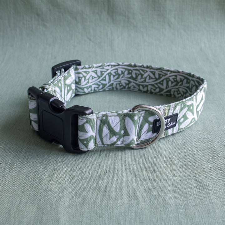 Extra Wide // Wild Grove: Sage Vines Dog Collar | Canvas & Neoprene Dog Collar