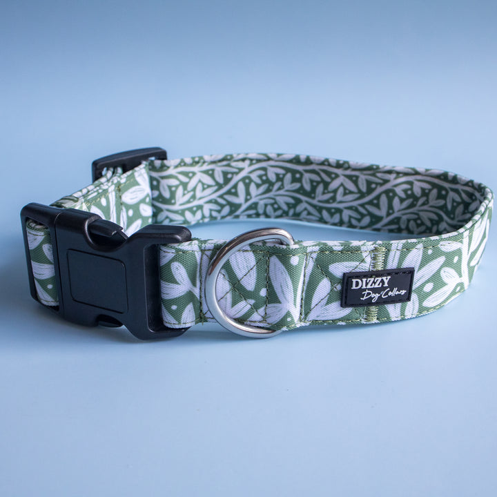 Extra Wide // Wild Grove: Sage Vines Dog Collar | Canvas & Neoprene Dog Collar