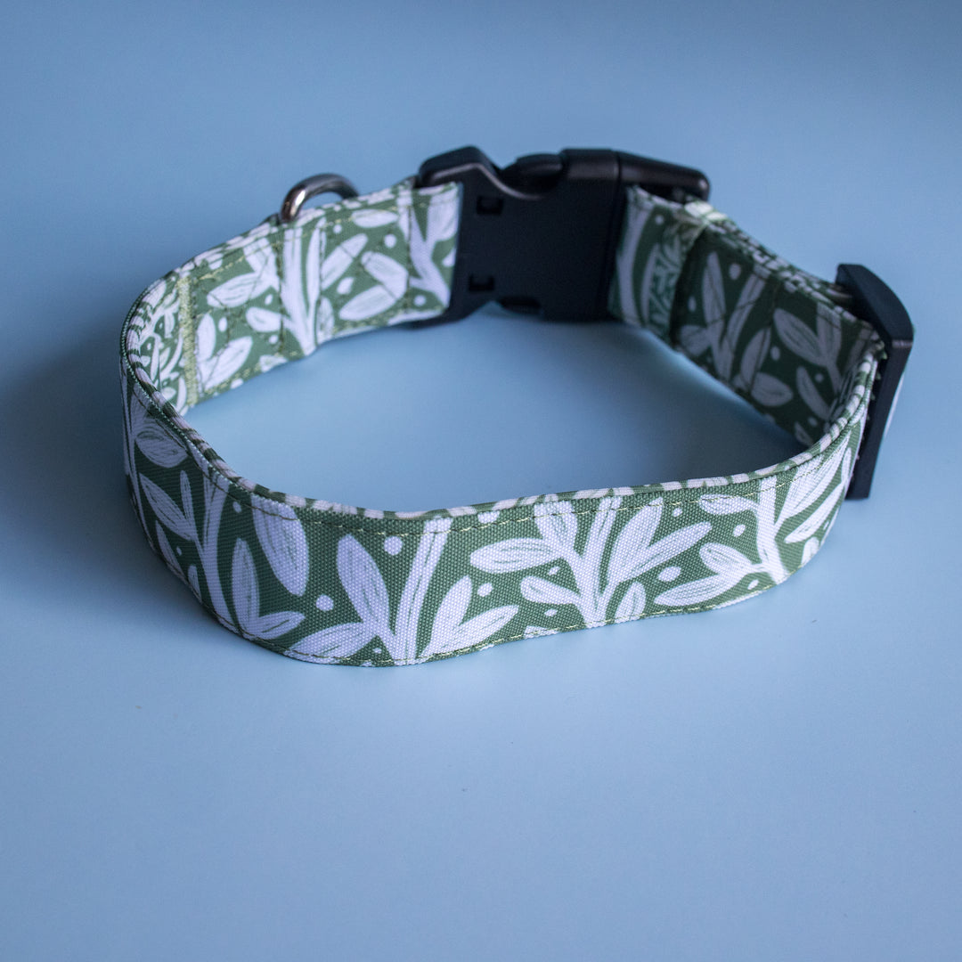 Extra Wide // Wild Grove: Sage Vines Dog Collar | Canvas & Neoprene Dog Collar