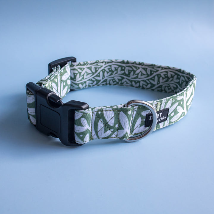Extra Wide // Wild Grove: Sage Vines Dog Collar | Canvas & Neoprene Dog Collar