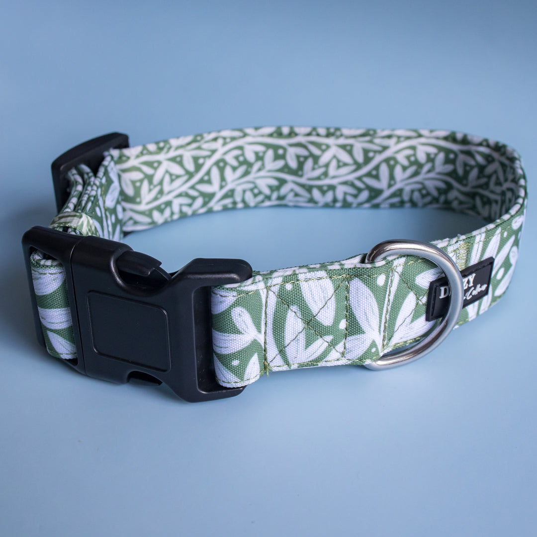 Extra Wide // Wild Grove: Sage Vines Dog Collar | Canvas & Neoprene Dog Collar