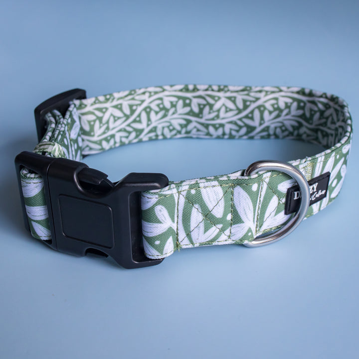 Extra Wide // Wild Grove: Sage Vines Dog Collar | Canvas & Neoprene Dog Collar