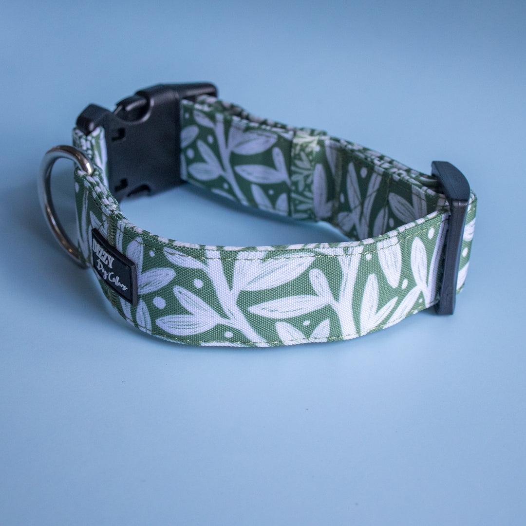 Extra Wide // Wild Grove: Sage Vines Dog Collar | Canvas & Neoprene Dog Collar