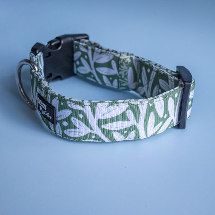 Extra Wide // Wild Grove: Sage Vines Dog Collar | Canvas & Neoprene Dog Collar