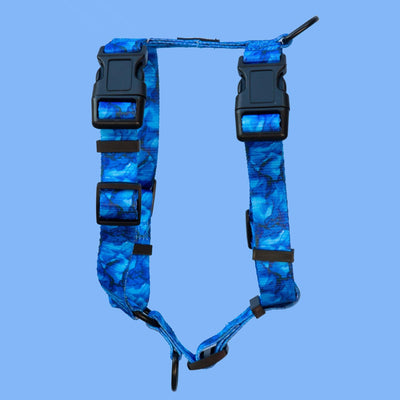 Step in H-Harness with front & back attachment - Blue Marble-Harness-Dizzy Dog Collars