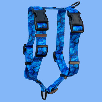 Step in H-Harness with front & back attachment - Blue Marble-Harness-Dizzy Dog Collars