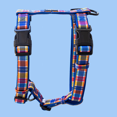 Step in H-Harness with front & back attachment | Country Plaid | Fully Padded Neoprene Harness-Harness-Dizzy Dog Collars
