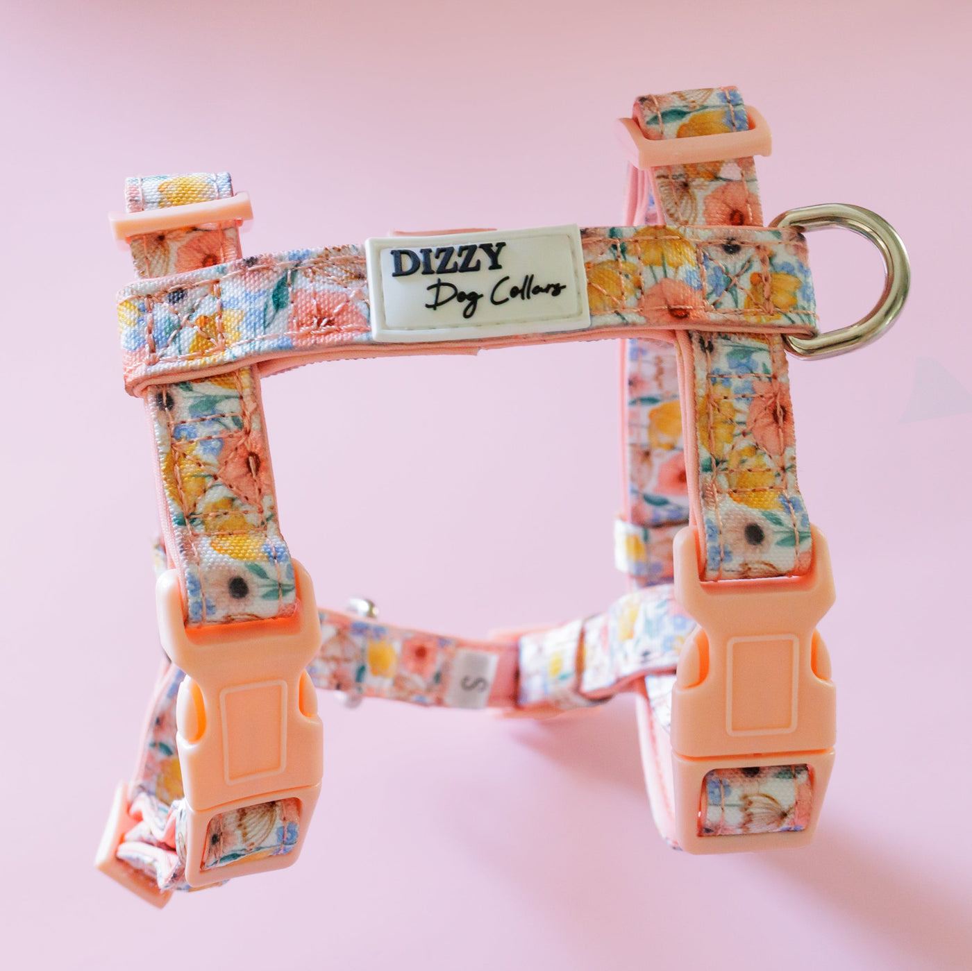 Step in H-Harness with front & back attachment | Peachy Posies | Fully Padded Canvas & Neoprene Harness-H-Harness-Dizzy Dog Collars