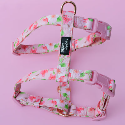Step in H-Harness with front & back attachment | Sweet Sakura | Fully Padded Canvas & Neoprene Harness-H-Harness-Dizzy Dog Collars