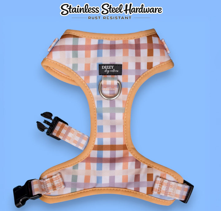 DOG HARNESS | Vintage Gingham | Neck Adjustable & Stainless Steel