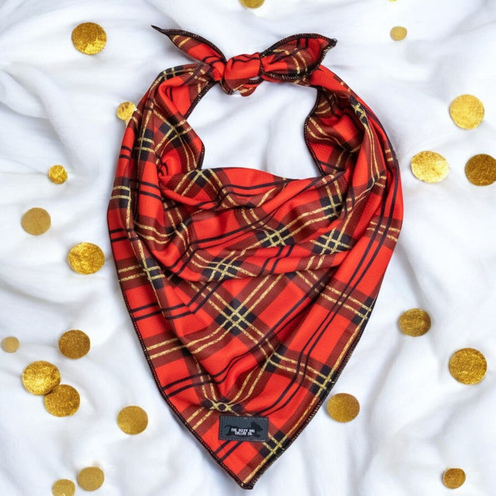 Red and Gold Plaid Bandana - Tie Up Dog Bandana