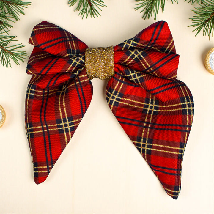 Dog Sailor Bow Tie | Gold & Christmas Plaid