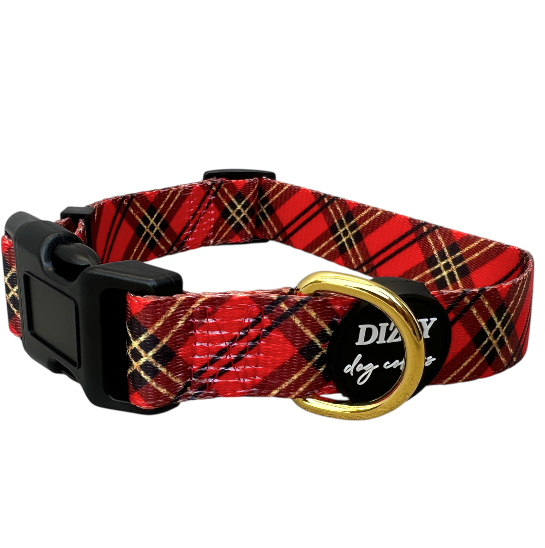 Red and Gold Plaid Dog Collar
