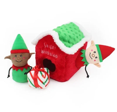 Zippy Paws Holiday Burrow Dog Toy - Santa's Workshop + 3 Squeaker Toys-Toy-Dizzy Dog Collars