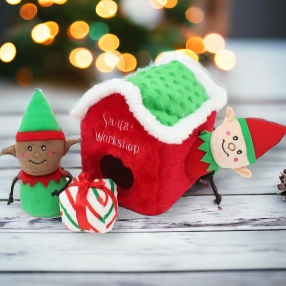 Zippy Paws Holiday Burrow Dog Toy - Santa's Workshop + 3 Squeaker Toys-Toy-Dizzy Dog Collars